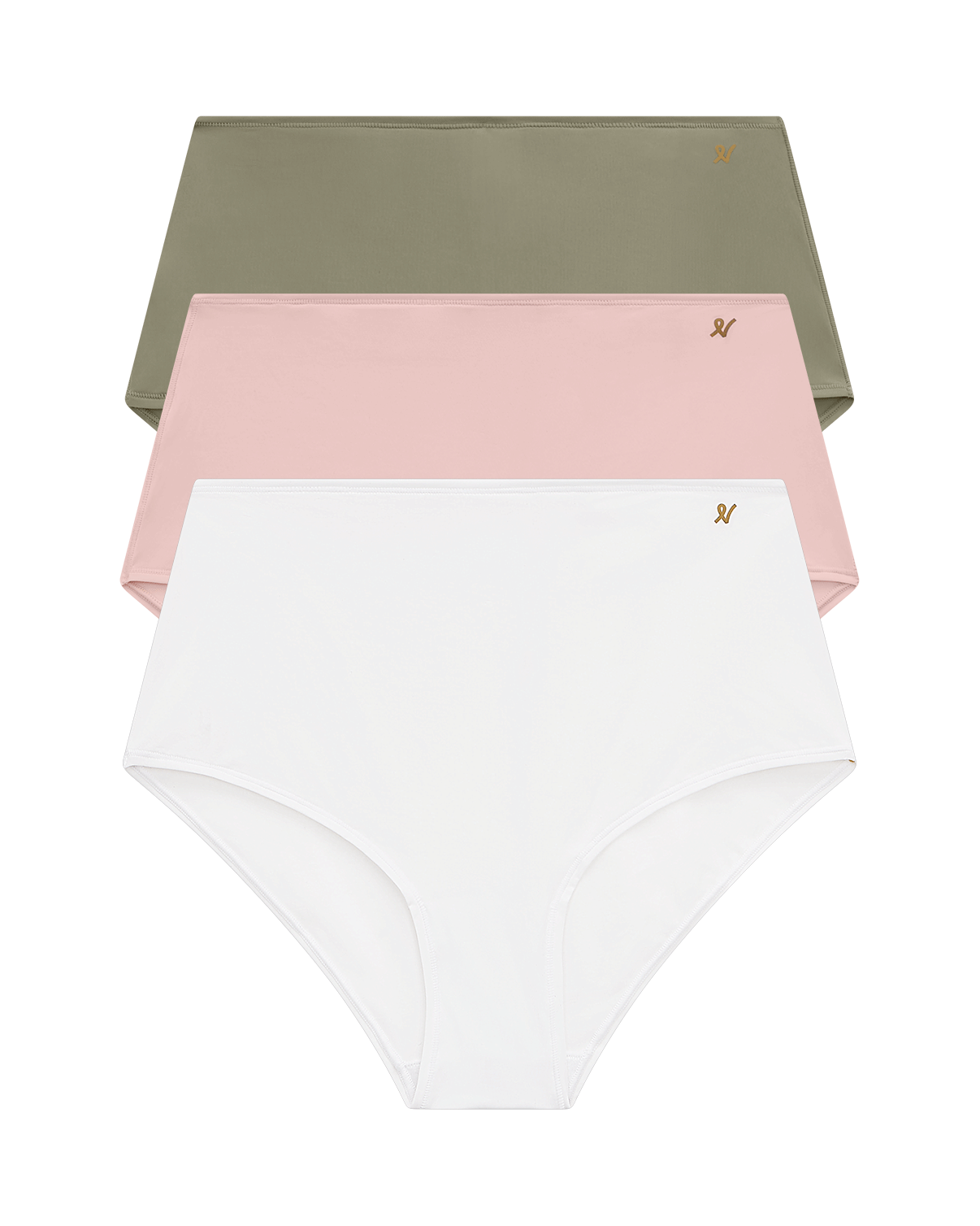 The Stretch High Waisted Brief Bundle 3 Pack - Pink/White/Sage