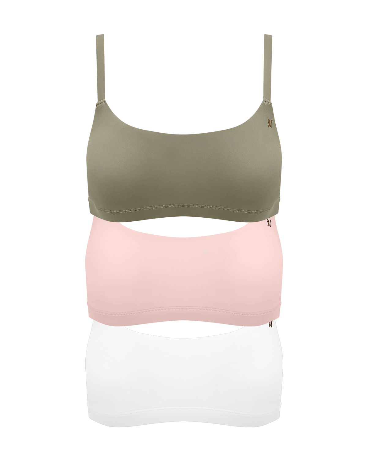 The Stretch Scoop Neck Bralette Bundle 3 Pack - Pink/White/Sage