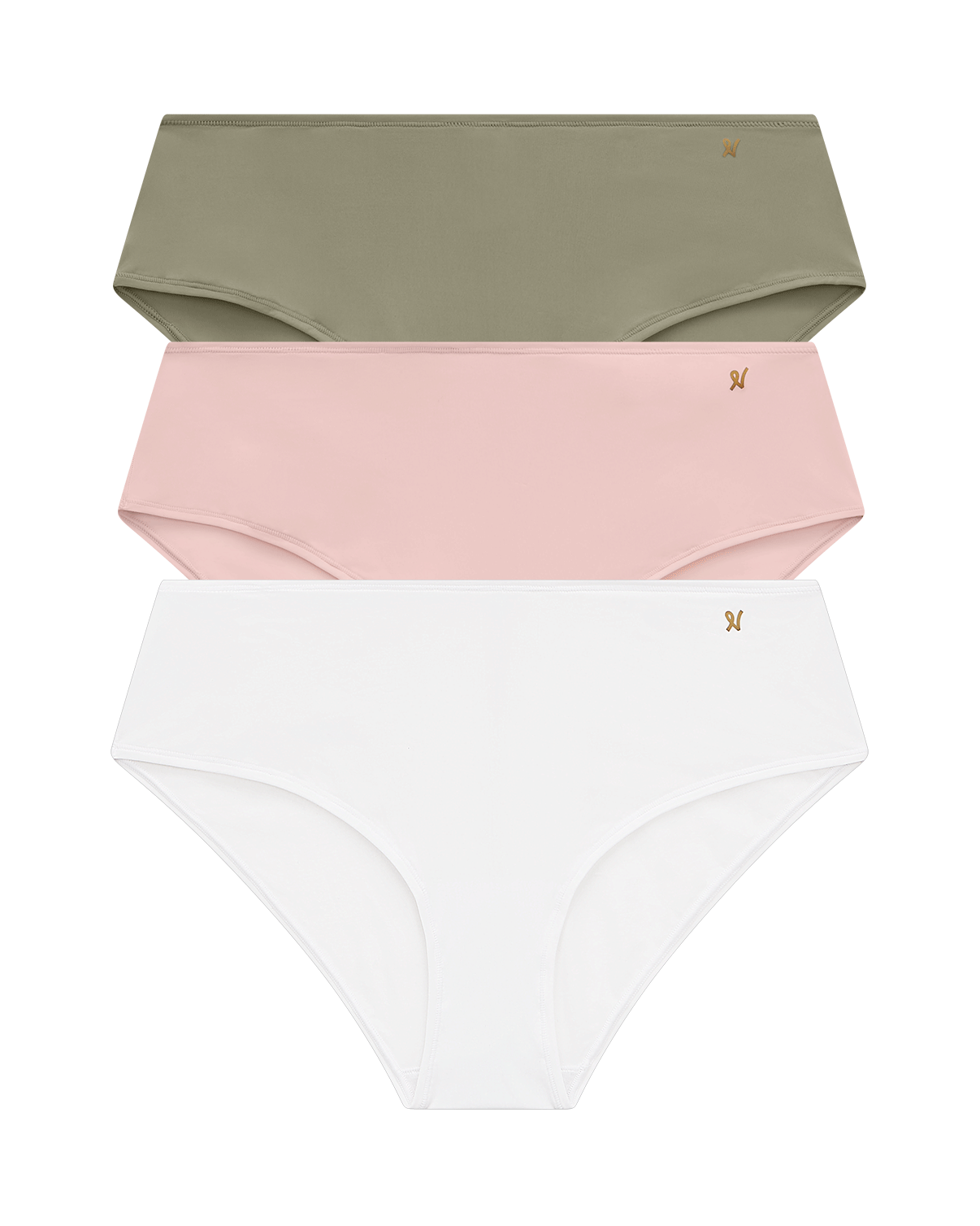 The Stretch Mid Rise Bikini Brief Bundle 3 Pack - Pink/White/Sage