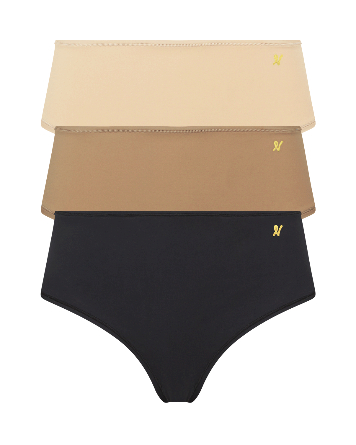 The Stretch Mid Rise Bikini Brief Bundle 3 Pack - Bare 01/Bare 03/Black