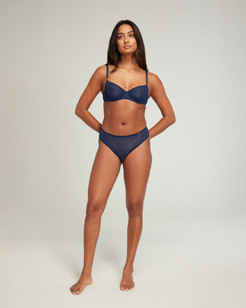 The Sheer Deco High Leg Brief 3 Pack - Navy