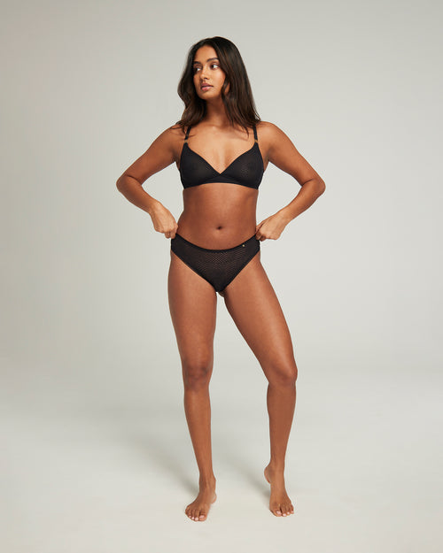 The Sheer Deco High Leg Brief 3 Pack - Black