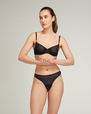 The Sheer Deco Lift Balcony Bra - Black