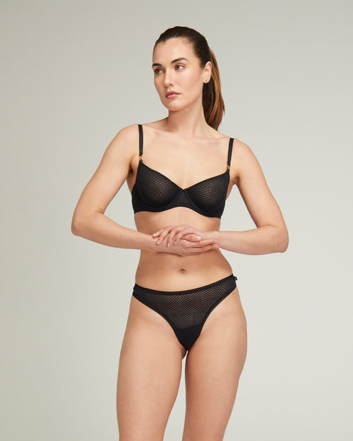 The Sheer Deco Lift Balcony Bra - Black