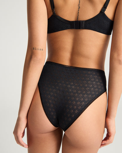 Honeycomb High Leg Brief - Black