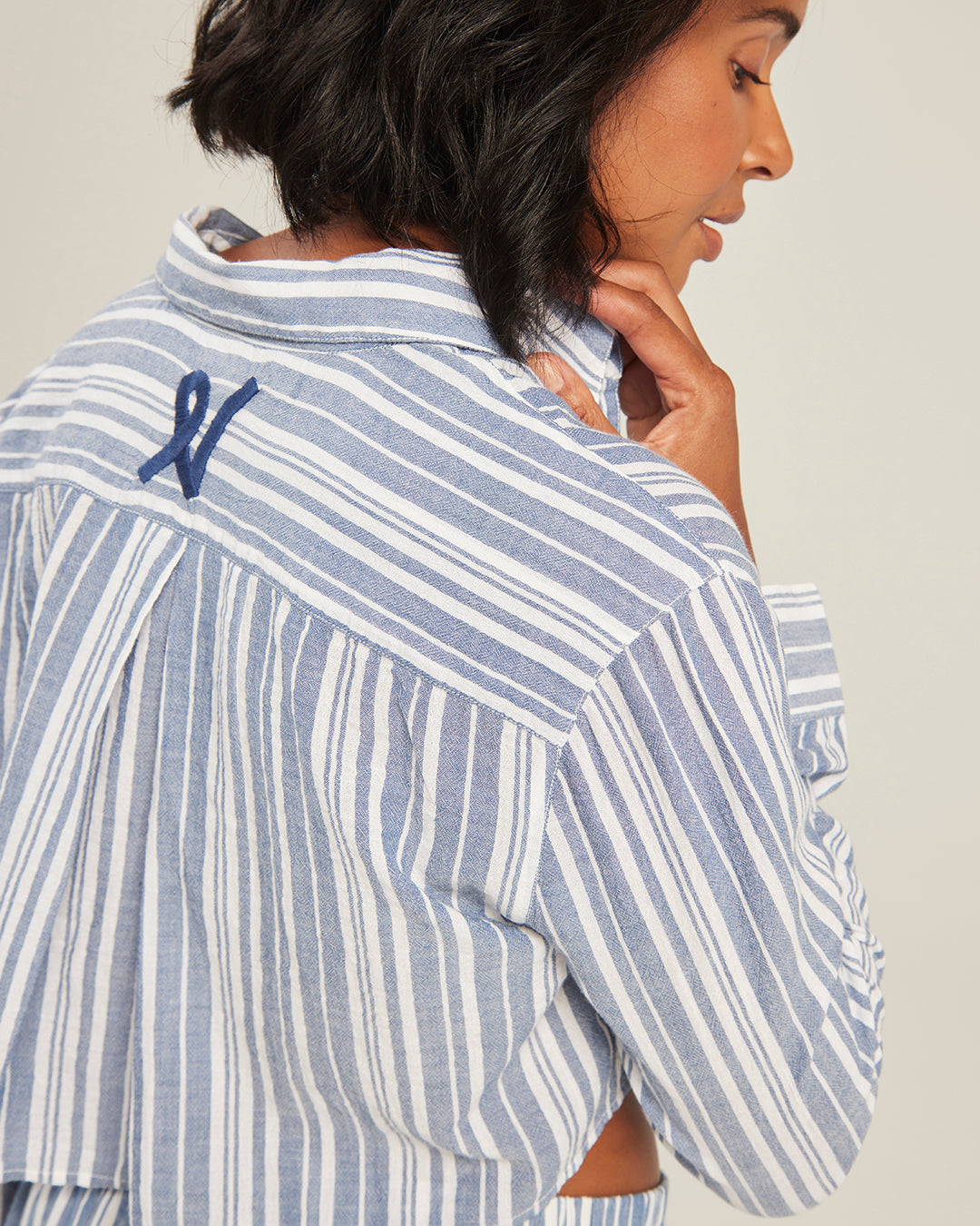The Cropped Shirt - French Navy Stripe
