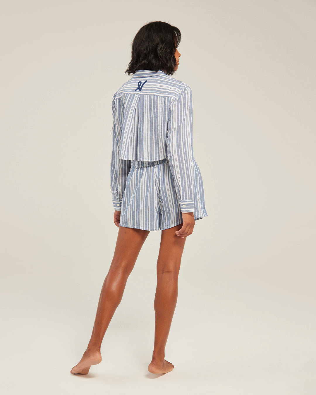 The Cropped Shirt - French Navy Stripe