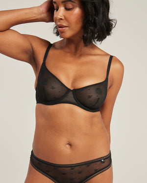 The Lift Balcony Bra in Logo Mesh - Black