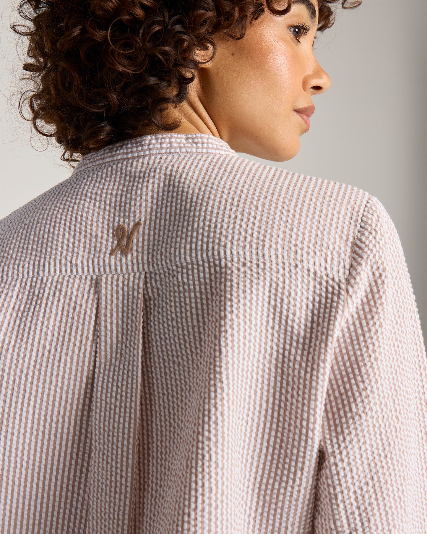 Seersucker Shirt Dress - Mocha Stripe