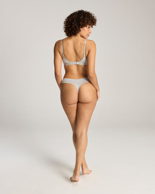 Cotton Modal Dipped Thong 3 Pack - Black, White & Grey Marl