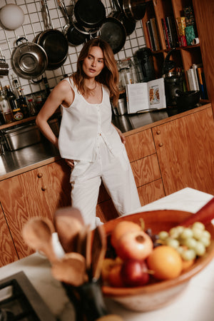 Seersucker Button Cami - Mocha Stripe