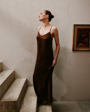 Eco-Luxe Maxi Slip Dress - Cocoa