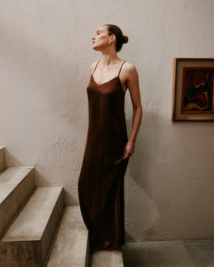Eco-Luxe Maxi Slip Dress - Cocoa
