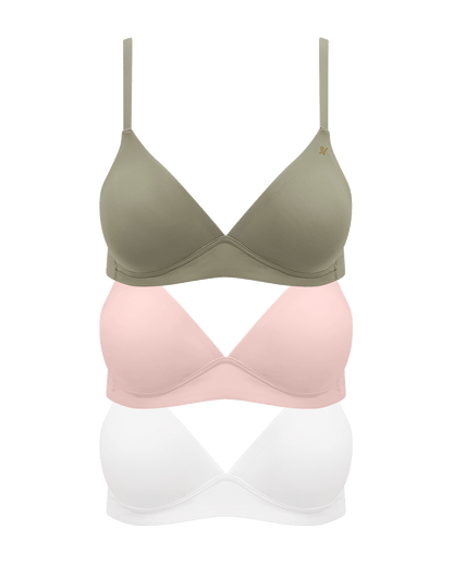 The Stretch Easy Does It Bralette Bundle 3 Pack - Pink/White/Sage