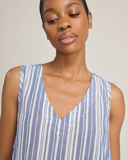 The V Neck Dress - French Navy Stripe