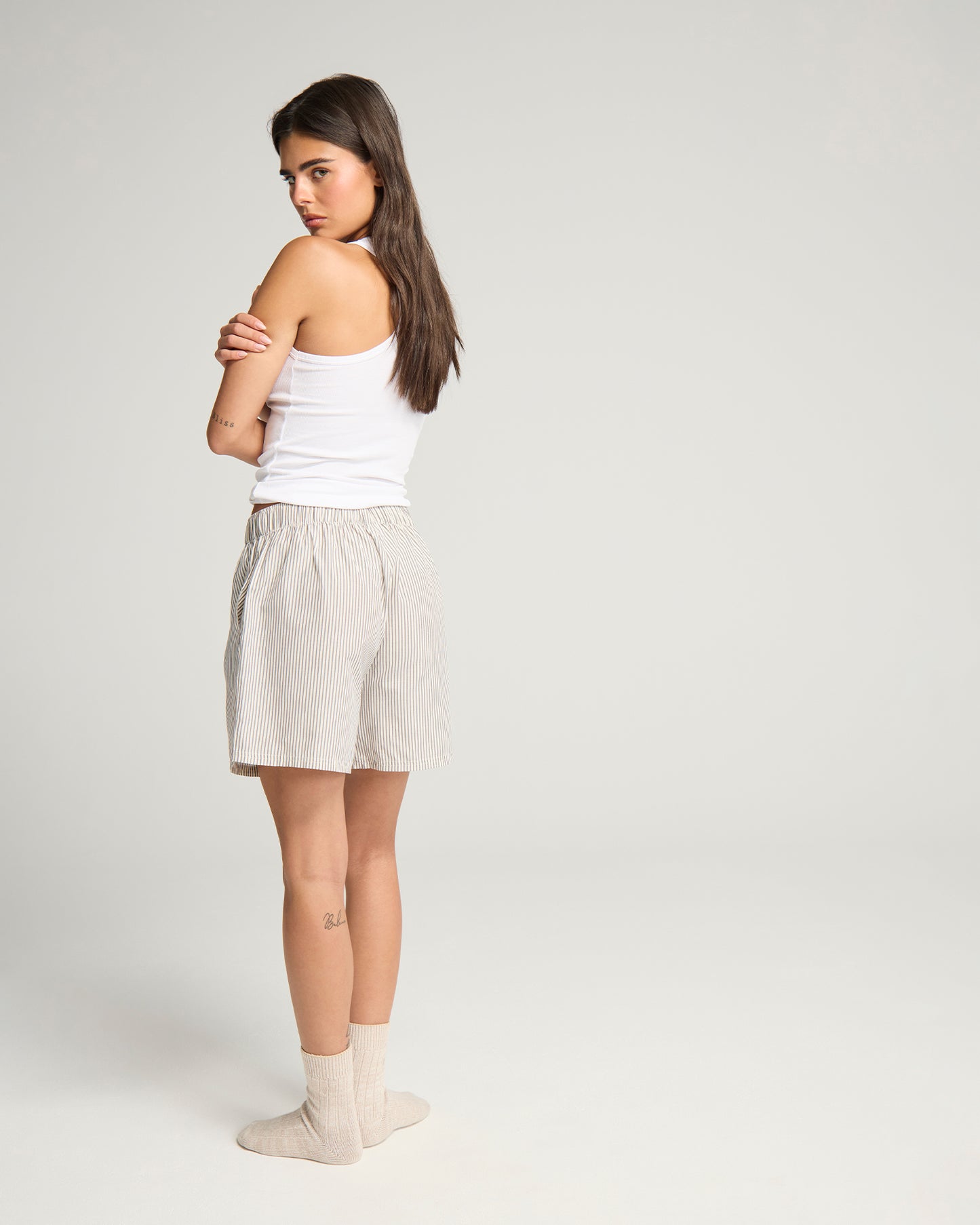 The Short PJ Set - Dove Grey Stripe