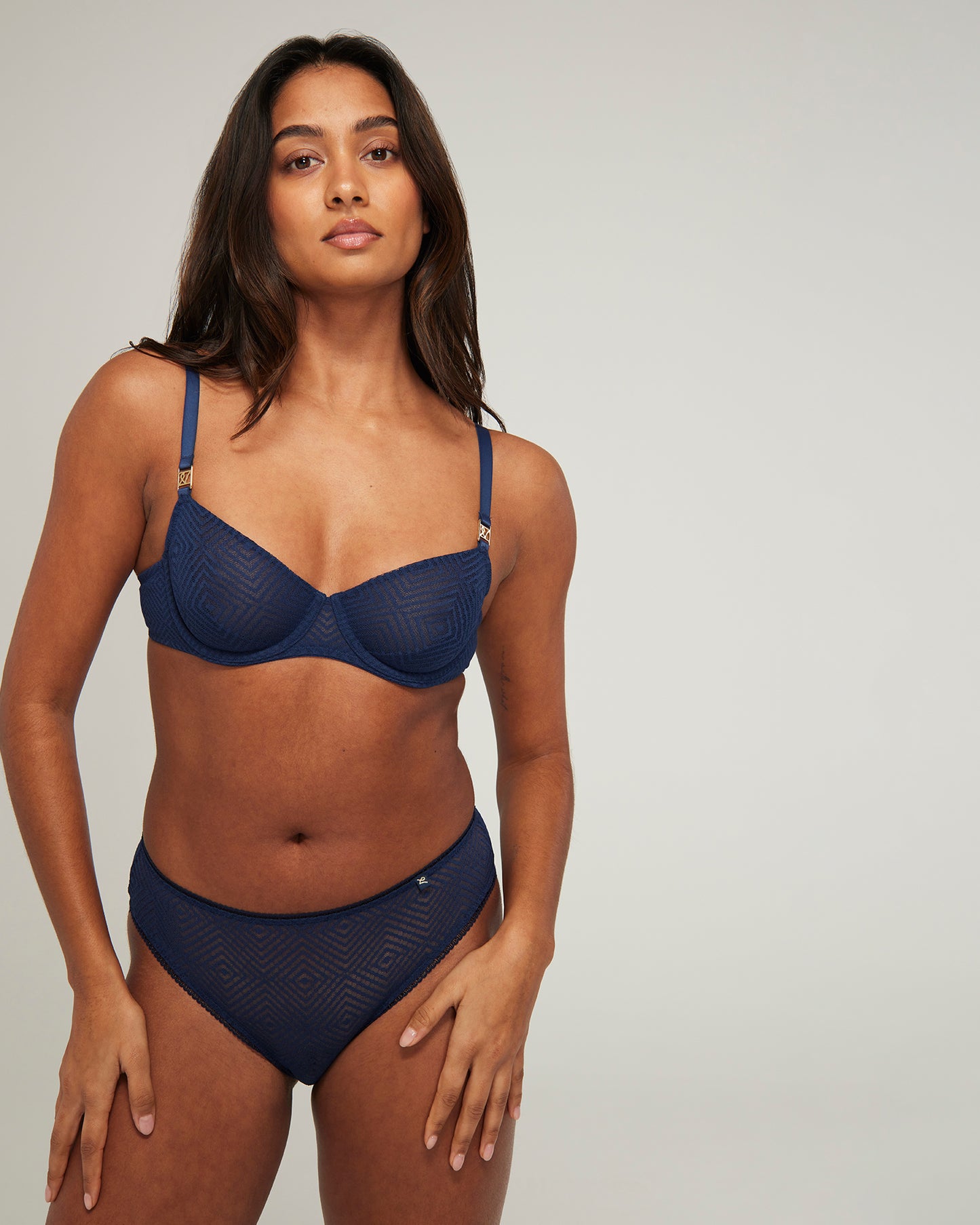 The Sheer Deco Lift Balcony Bra - Navy