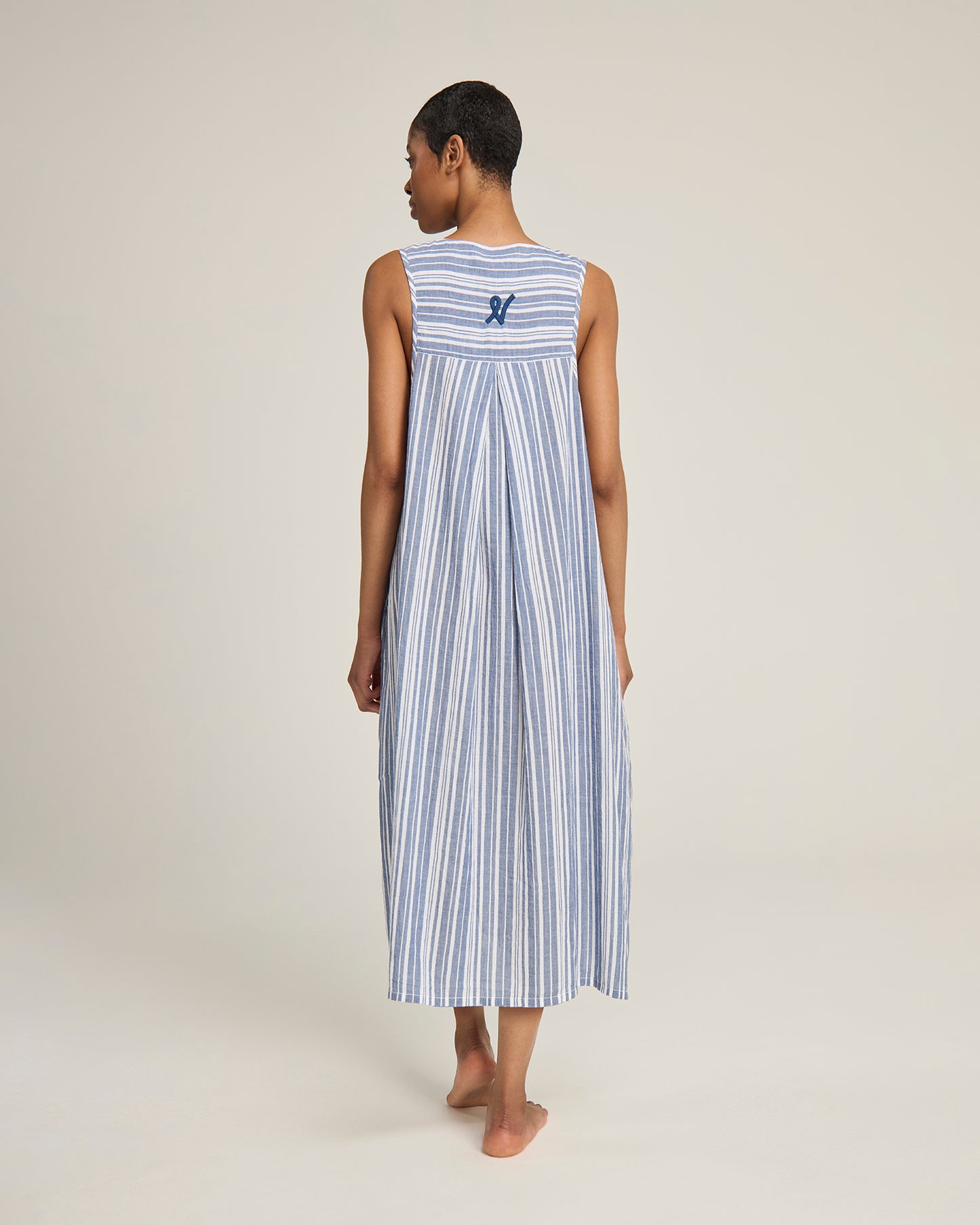 The V Neck Dress - French Navy Stripe