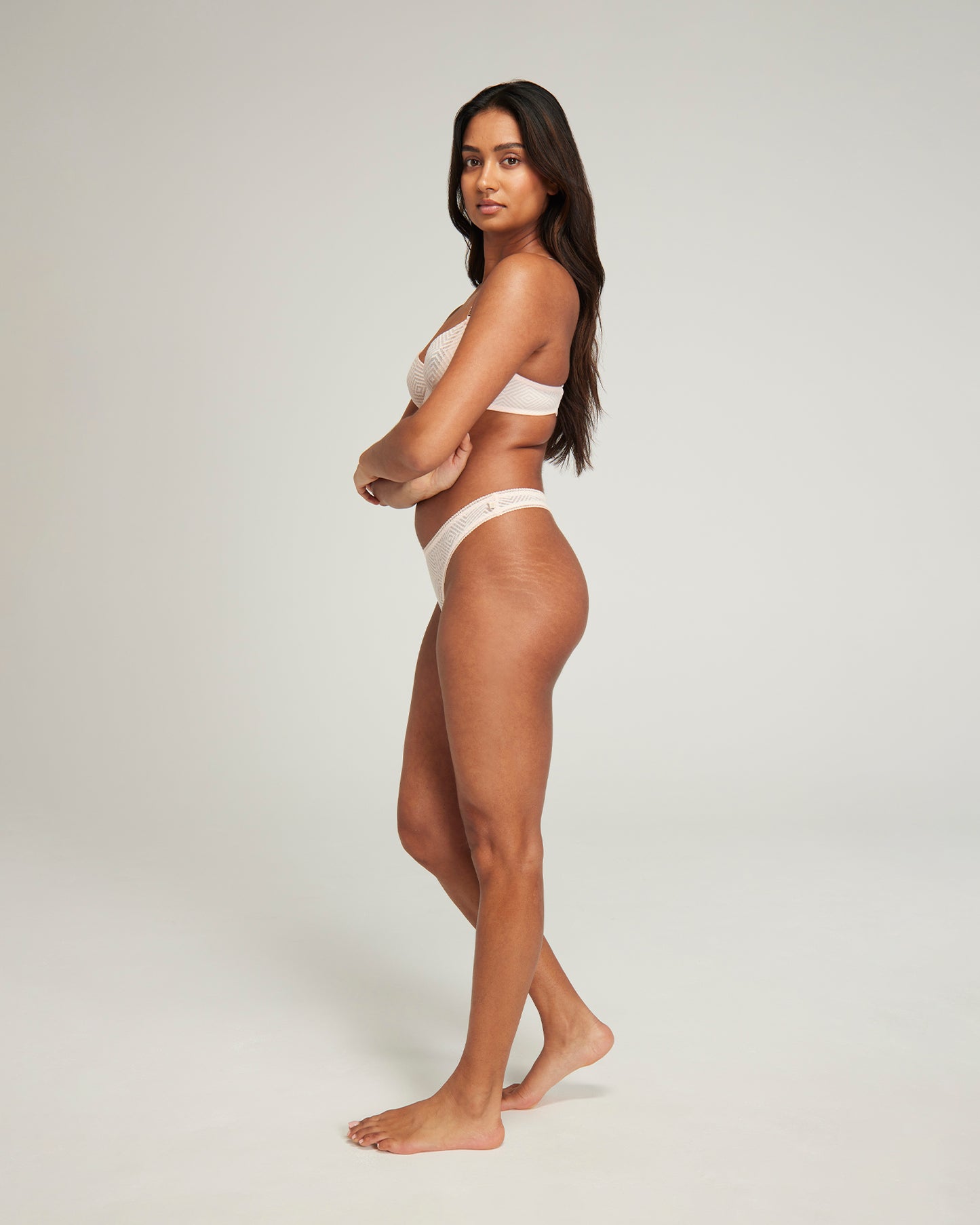 The Sheer Deco Barely There Thong - Blush Pink