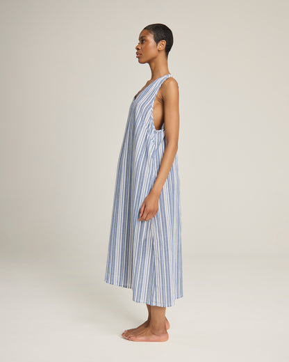 The V Neck Dress - French Navy Stripe
