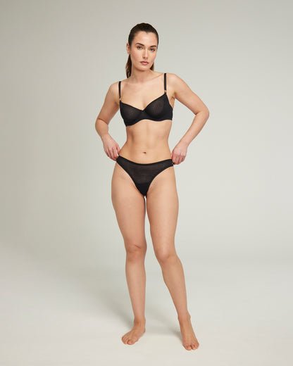 The Sheer Deco Barely There Thong 3 Pack - Black