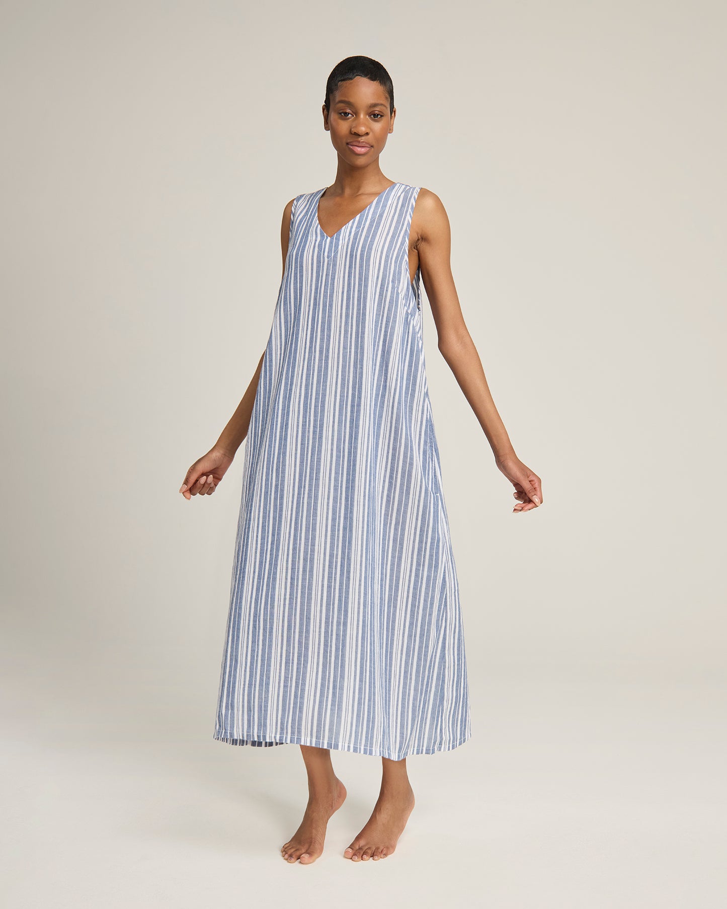 The V Neck Dress - French Navy Stripe