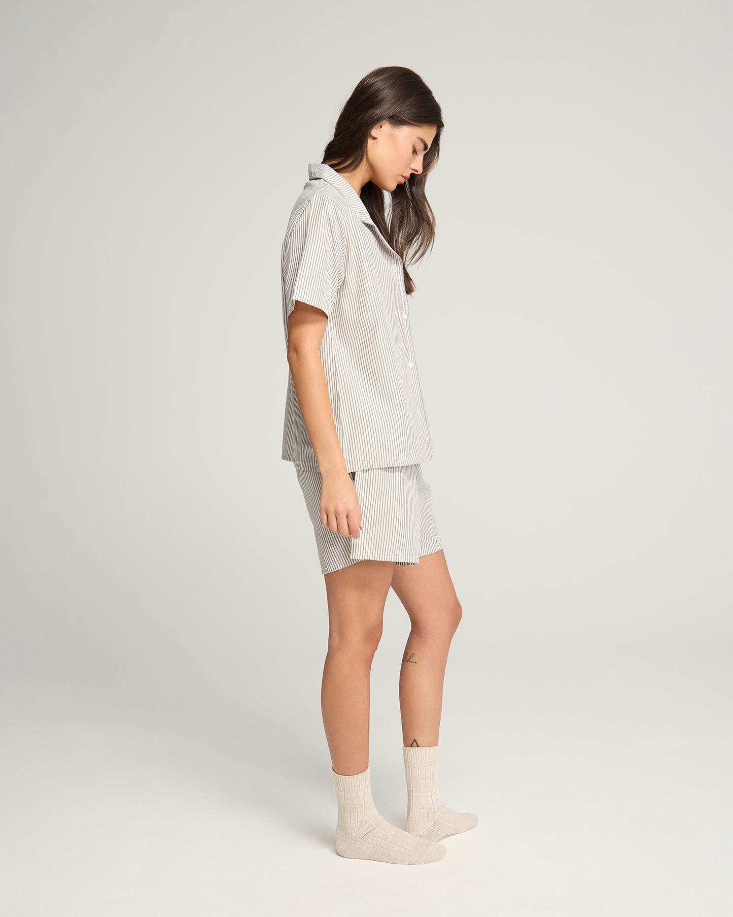 The Short PJ Set - Dove Grey Stripe