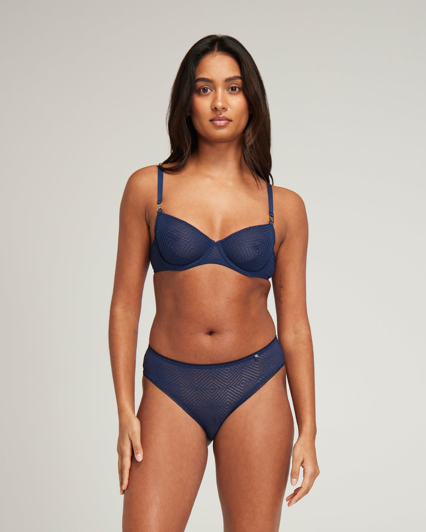 The Sheer Deco Lift Balcony Bra - Navy