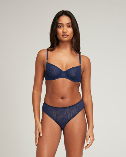The Sheer Deco Lift Balcony Bra - Navy