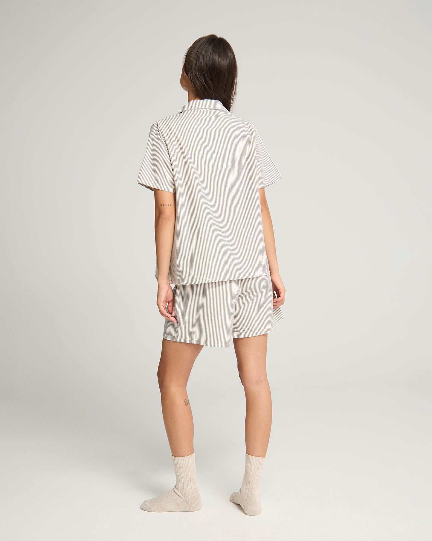 The Short PJ Set - Dove Grey Stripe