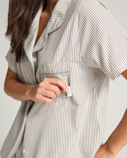 The Short PJ Set - Dove Grey Stripe