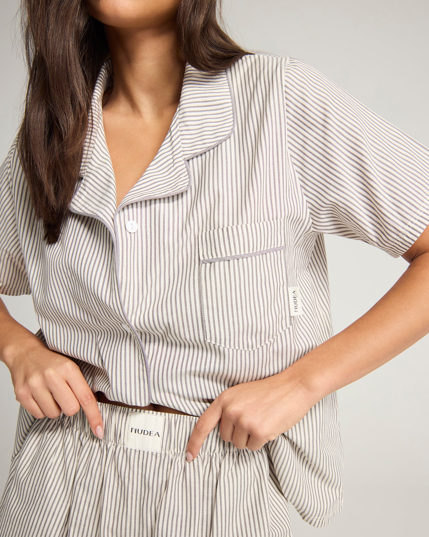 The Short PJ Set - Dove Grey Stripe