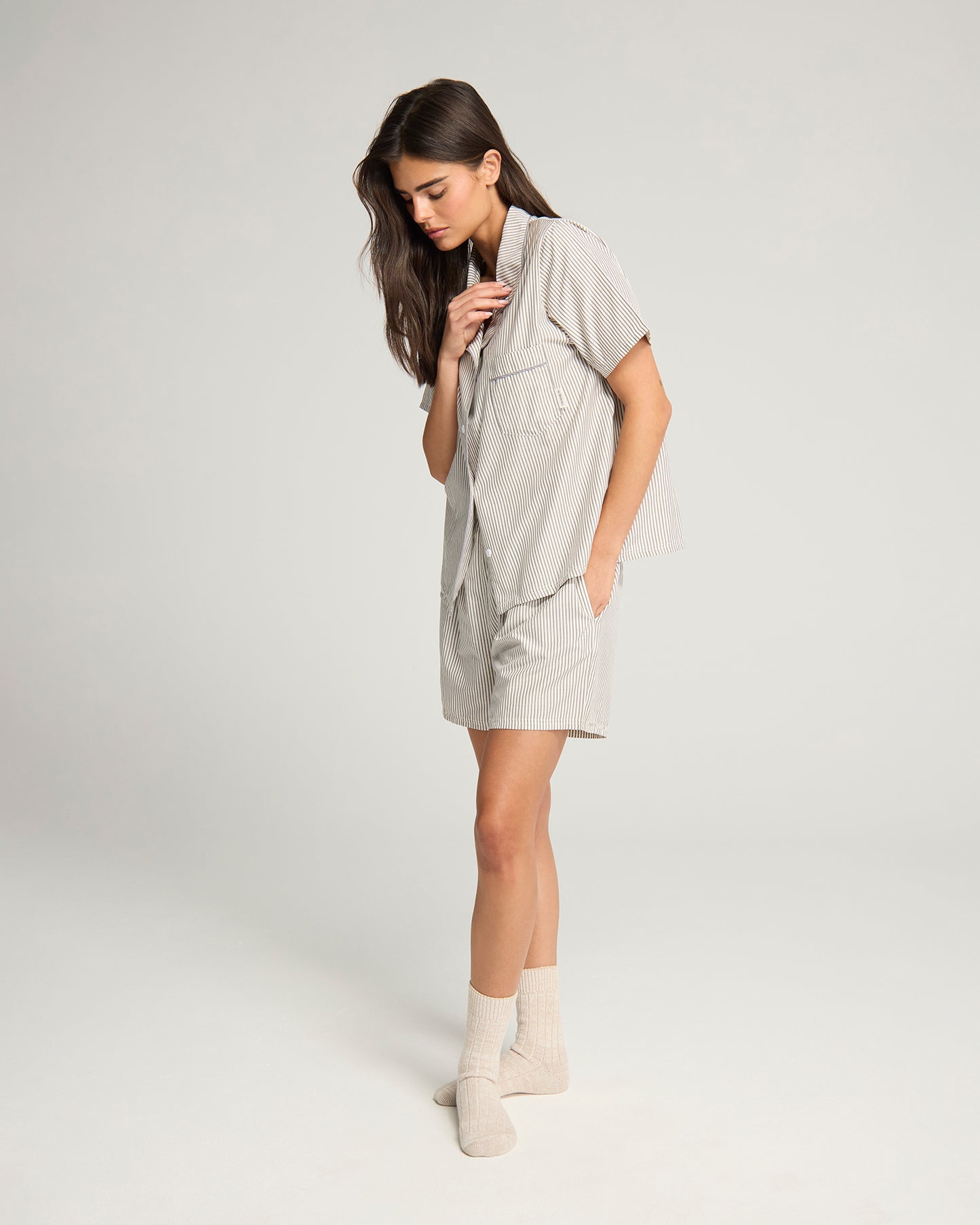 The Short PJ Set - Dove Grey Stripe