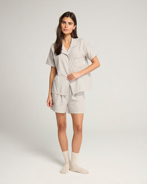 The Short PJ Set - Dove Grey Stripe