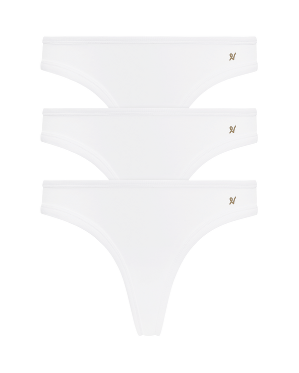 The Organic Cotton Dipped Thong 3 Pack - Cotton White