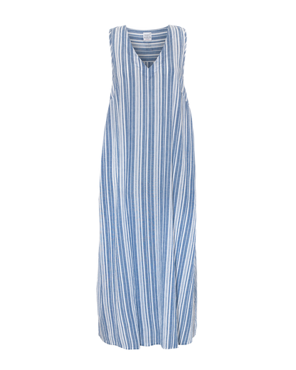 The V Neck Dress - French Navy Stripe