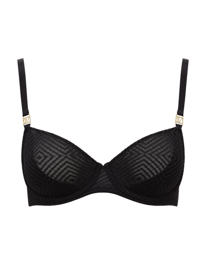 The Sheer Deco Lift Balcony Bra - Black