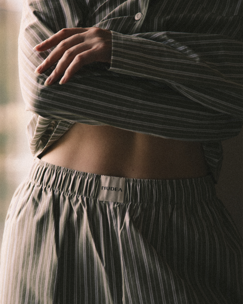 The Classic Poplin PJ Set  - Pistachio Stripe