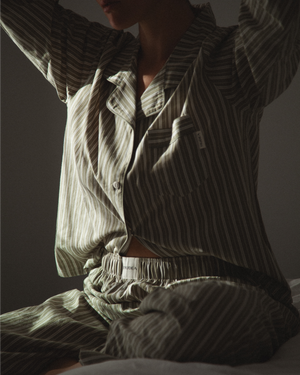 The Classic Poplin PJ Set  - Pistachio Stripe