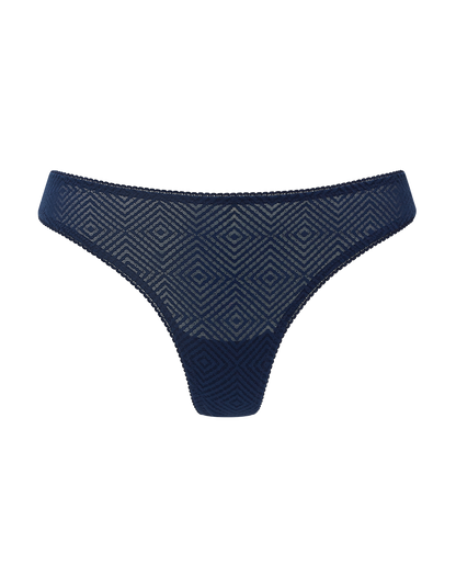 The Sheer Deco Barely There Thong - Navy