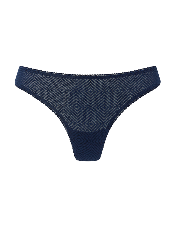 The Sheer Deco Barely There Thong - Navy