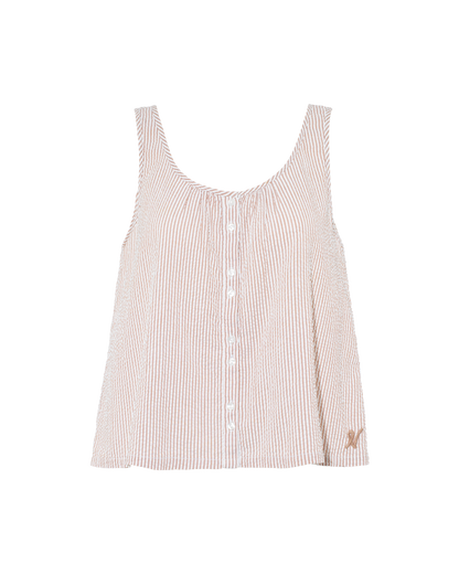Seersucker Button Cami - Mocha Stripe