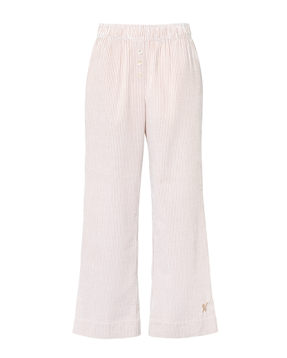 Seersucker Button Trouser - Mocha Stripe