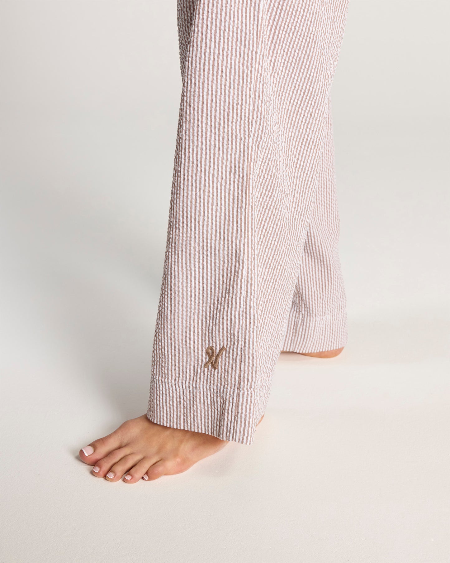 Seersucker Button Trouser - Mocha Stripe
