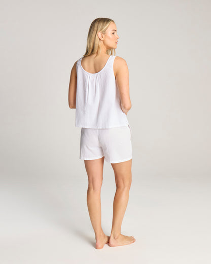 Seersucker Button Cami - White