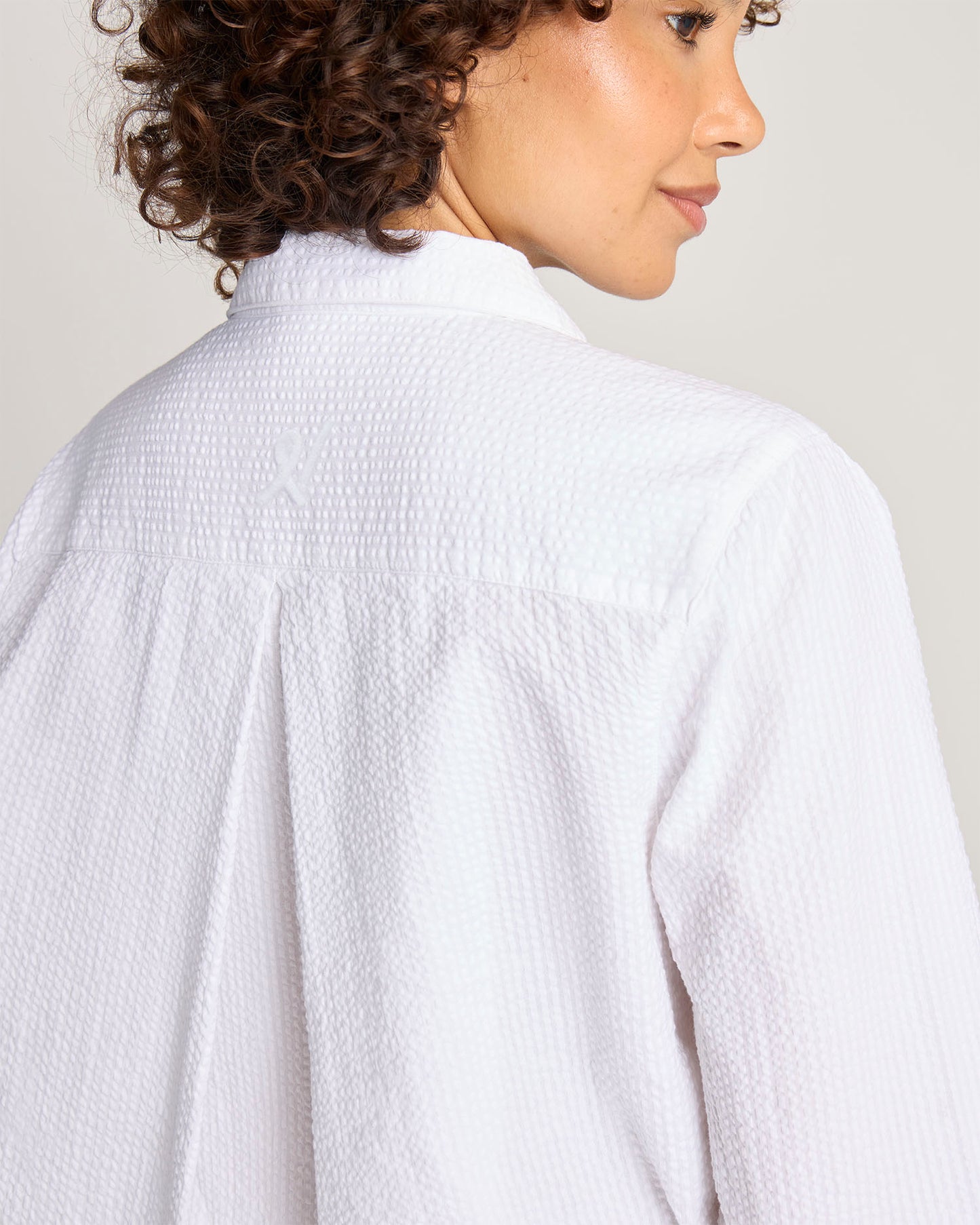 Seersucker Boxy Shirt - White