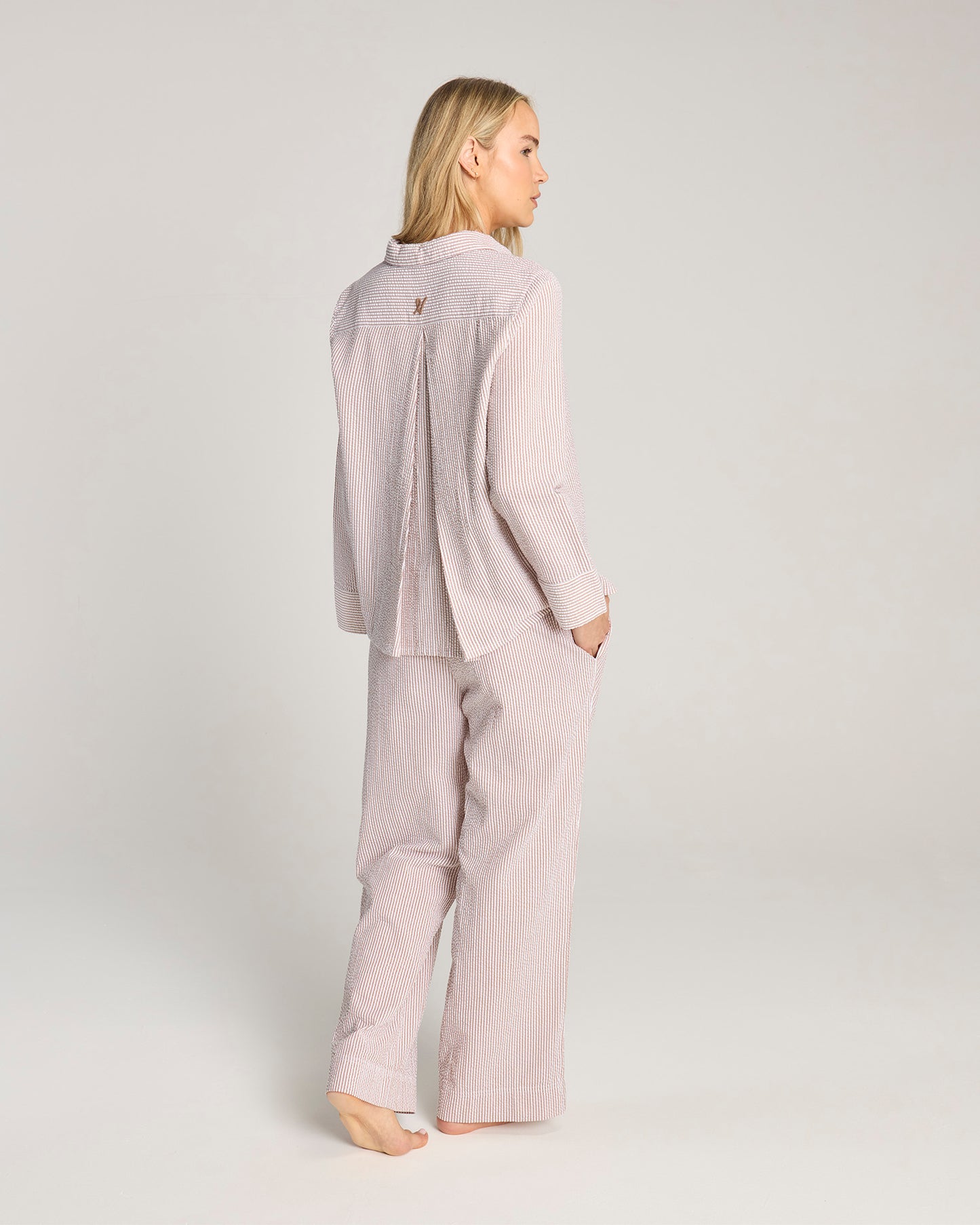 Seersucker Boxy Shirt - Mocha Stripe