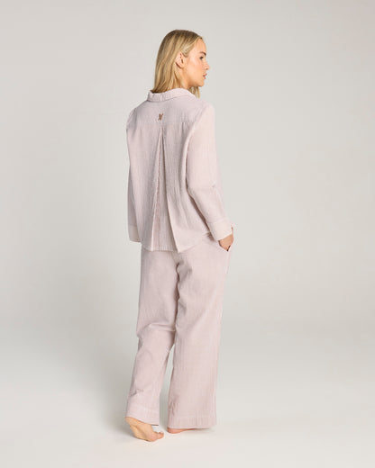 Seersucker Boxy Shirt - Mocha Stripe