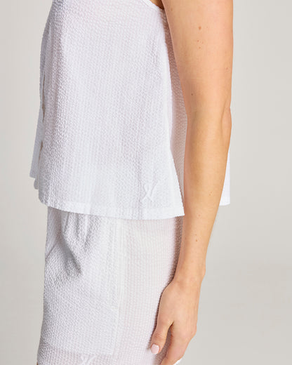 Seersucker Button Cami - White