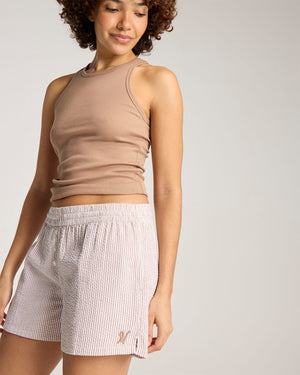 Seersucker Button Boxer - Mocha Stripe